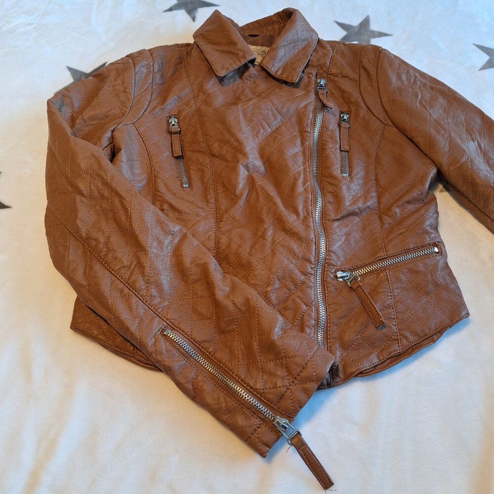Downtown Coalition Women's‎ Small Brown Biker Jacket Asymmetrical Moto Zippers